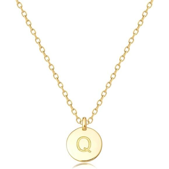 Initial Necklaces for Women Disc Pendant Q - Picture 1 of 7